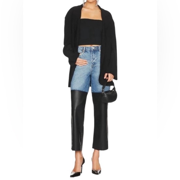 Blank NYC Denim - Blank NYC Jeans Blue Baxter Wide Leg Denim | Moto Faux Leather Biker